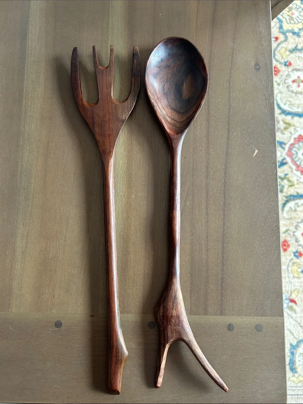 Handcrafted Wooden Salad Servers - Dark Brown